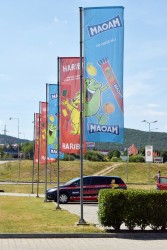 Reklamné tlačené vlajky pre spoločnosť Haribo 