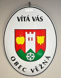 Uvítací smaltovaný ovál so znakom, názvom obce/města a s uvítacím textom